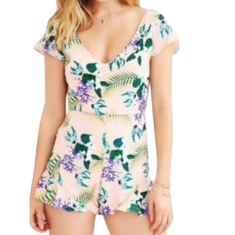 FOR LOVE & LEMONS Women's Tropical Floral Peach Romper ~ Ladies Size Small